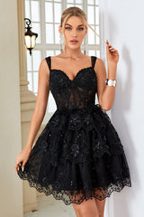 Misshow Black Corset A-Line Short Homecoming Dress/Mini Dress with Lace