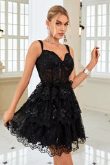 Misshow Black Corset A-Line Short Homecoming Dress/Mini Dress with Lace