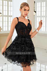 Misshow Black Corset A-Line Short Homecoming Dress/Mini Dress with Lace
