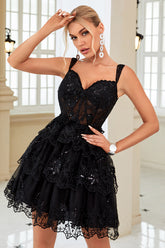 Misshow Black Corset A-Line Short Homecoming Dress/Mini Dress with Lace