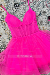 Misshow Black Corset A-Line Short Tulle Homecoming Dress/Mini Dress
