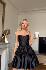 Misshow Black Corset Strapless A Line Short Homecoming Dress/Mini Dress