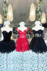 Misshow Black Corset Sweetheart A-Line Short Tulle Homecoming Dress/Mini Dress
