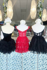 Misshow Black Corset Sweetheart A-Line Short Tulle Homecoming Dress/Mini Dress