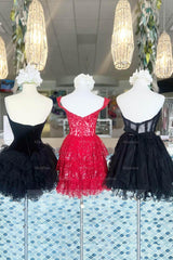 Misshow Black Corset Sweetheart A-Line Short Tulle Homecoming Dress/Mini Dress