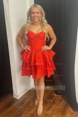 Misshow Black Corset Sweetheart A-Line Tiered Satin Short Homecoming Dress/Mini Dress