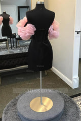 Misshow Black Corset Tight Short Homecoming Dress/Mini Dress with Puff Sleeves