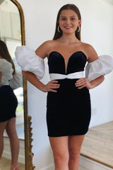 Misshow Black Detachable Sleeves Velvet Tight Short Homecoming Dress/Mini Dress