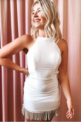 Misshow Black Halter Open Back Tight Short Homecoming Dress/Mini Dress with Fringes