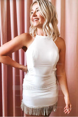 Misshow Black Halter Open Back Tight Short Homecoming Dress/Mini Dress with Fringes