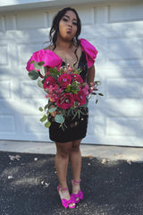 Misshow Black Mirror Tight Short Homecoming Dress/Mini Dress With Puff Sleeves