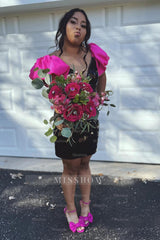 Misshow Black Mirror Tight Short Homecoming Dress/Mini Dress With Puff Sleeves