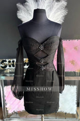 Misshow Black Off The Shoulder Sweetheart Bodycon Homecoming Dress/Mini Dress