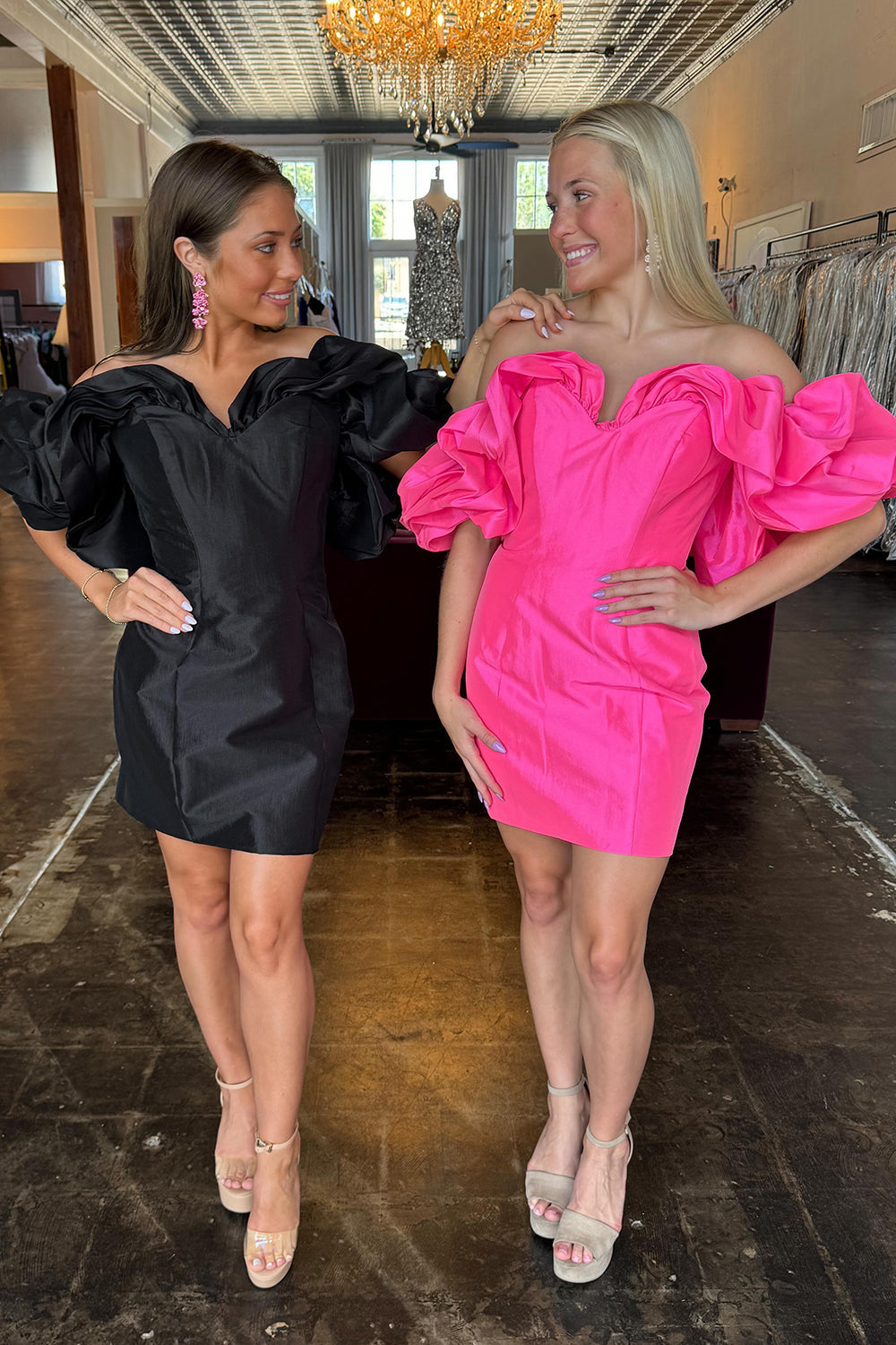 Misshow Black Off The Shoulder Tight Satin Short Homecoming Dress/Mini Dress