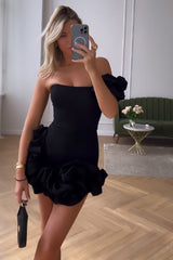 Misshow Black One Shoulder Ruffled Tight Short Homecoming Dress/Mini Dress