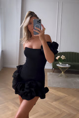 Misshow Black One Shoulder Ruffled Tight Short Homecoming Dress/Mini Dress