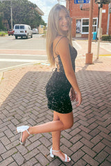Misshow Black Sequins Lace-Up Back Homecoming Dress/Mini Dress