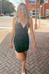 Misshow Black Sequins Lace-Up Back Homecoming Dress/Mini Dress