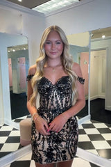 Misshow Black Sparkly Corset Tight Short Homecoming Dress/Mini Dress With Sequins