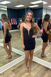 Misshow Black Sparkly Strapless Beaded Tight Short Homecoming Dress/Mini Dress