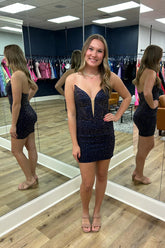 Misshow Black Sparkly Strapless Beaded Tight Short Homecoming Dress/Mini Dress