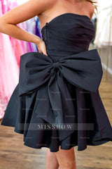 Misshow Black Strapless A-Line Short Homecoming Dress/Mini Dress with Bowknot