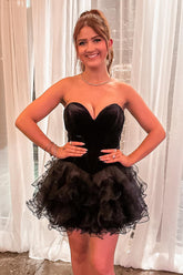 Misshow Black Sweetheart A Line Tiered Short Homecoming Dress/Mini Dress