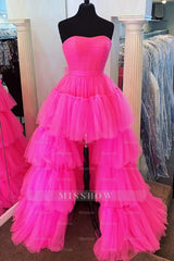 Misshow Blue A-Line High Low Strapless Homecoming Dress/Mini Dress with Ruffles