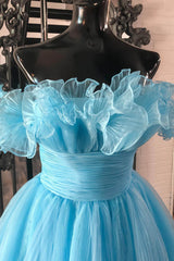 Misshow Blue A-Line Strapless Ruffled Short Homecoming Dress/Mini Dress