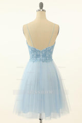 Misshow Blue A-line Cute Homecoming Dress/Mini Dress with Appliques