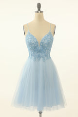 Misshow Blue A-line Cute Homecoming Dress/Mini Dress with Appliques