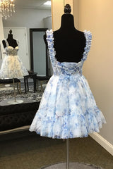 Misshow Blue Corset A Line Floral Printed Short Homecoming Dress/Mini Dress