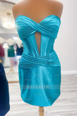 Misshow Blue Corset Keyhole Tight Short Homecoming Dress/Mini Dress with Ruffles