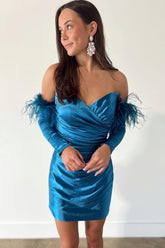 Misshow Blue Detachable Long Sleeves Tight Short Homecoming Dress/Mini Dress