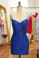 Misshow Blue Sequins Tight Backless Short Homecoming Dress/Mini Dress