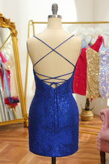 Misshow Blue Sequins Tight Backless Short Homecoming Dress/Mini Dress