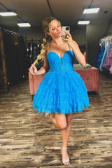 Misshow Blue Sparkly A Line Corset Short Homecoming Dress/Mini Dress