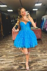 Misshow Blue Sparkly A Line Corset Short Homecoming Dress/Mini Dress