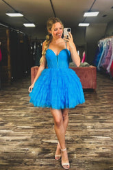 Misshow Blue Sparkly A Line Corset Short Homecoming Dress/Mini Dress