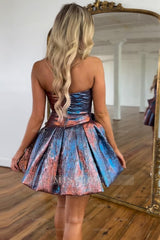 Misshow Blue Strapless Corset A Line Short Homecoming Dress/Mini Dress With Bow