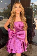 Misshow Blue Strapless Corset A Line Short Homecoming Dress/Mini Dress With Bow