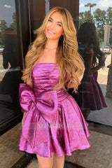 Misshow Blue Strapless Corset A Line Short Homecoming Dress/Mini Dress With Bow