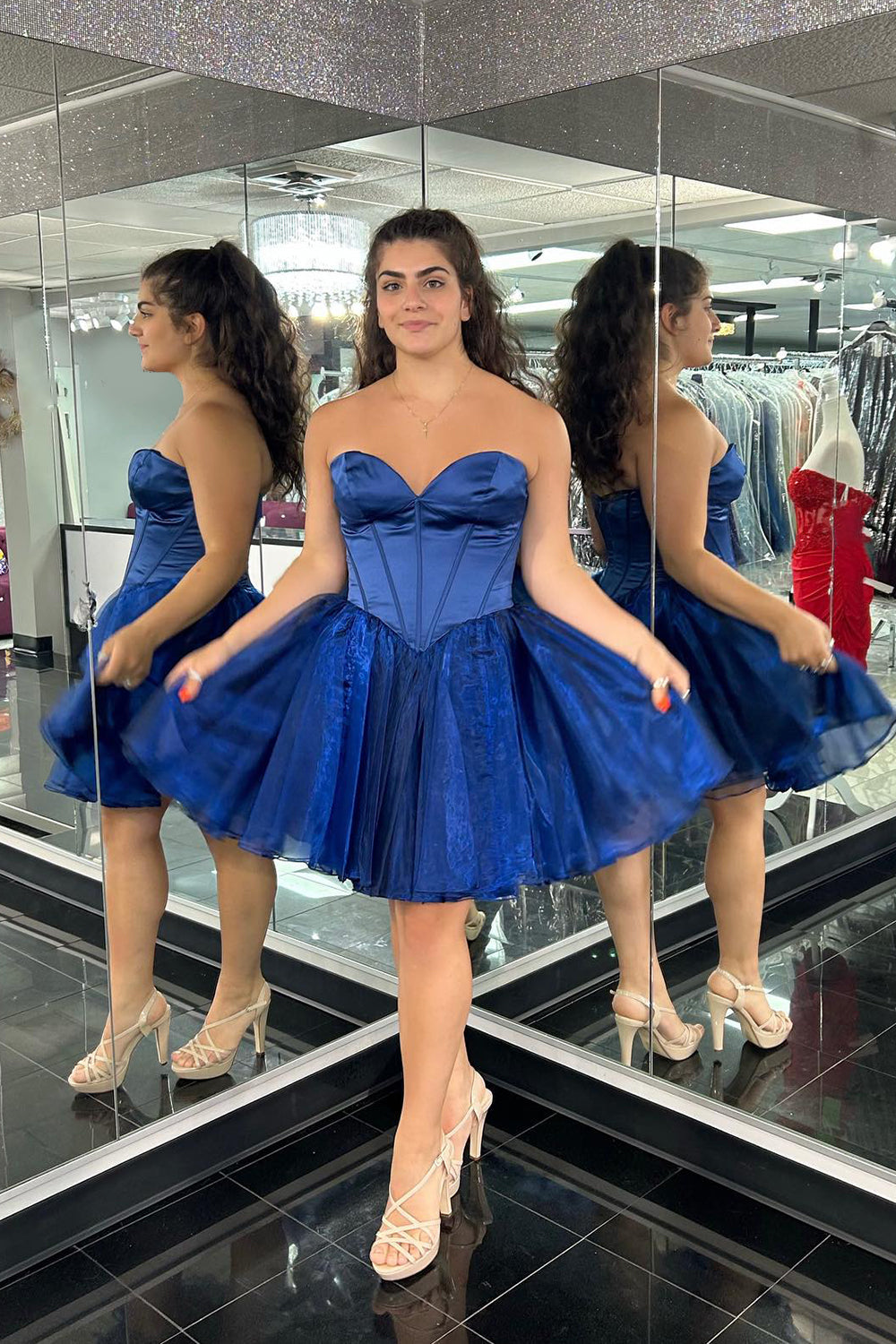 Misshow Blue Strapless Corset A Line Short Homecoming Dress/Mini Dress