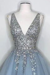 Misshow Blue V Neck Homecoming Dress/Mini Dress With Beadings