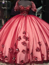 Misshow Burgundy Red Quinceanera Dress 3D Floral Applique Sweetheart Neckline Tulle Ball Gown for Sweet 15 & 16 Celebrations