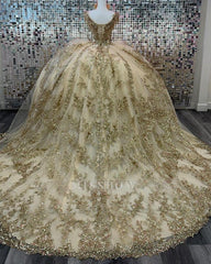 Misshow Champagne Ball Gown Off-Shoulder Lace & Beaded Tiered Tulle Quinceanera Dress for Sweet 16 & Birthday Celebrations