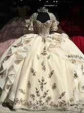 Misshow Champagne Ball Gown Sweetheart Neckline with Lace Appliques & Tiered Ruffles for Quinceanera Sweet 16 or Graduation