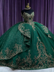 Misshow Champagne Tulle Quinceanera Dress Sweetheart Ball Gown with Lace Appliques & Beaded Ruffles