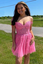 Misshow Coral Backless Short Cocktail Dress with Appliques