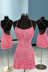 Misshow Coral Short Tight Homecoming Dress/Mini Dress with Lace Beading
